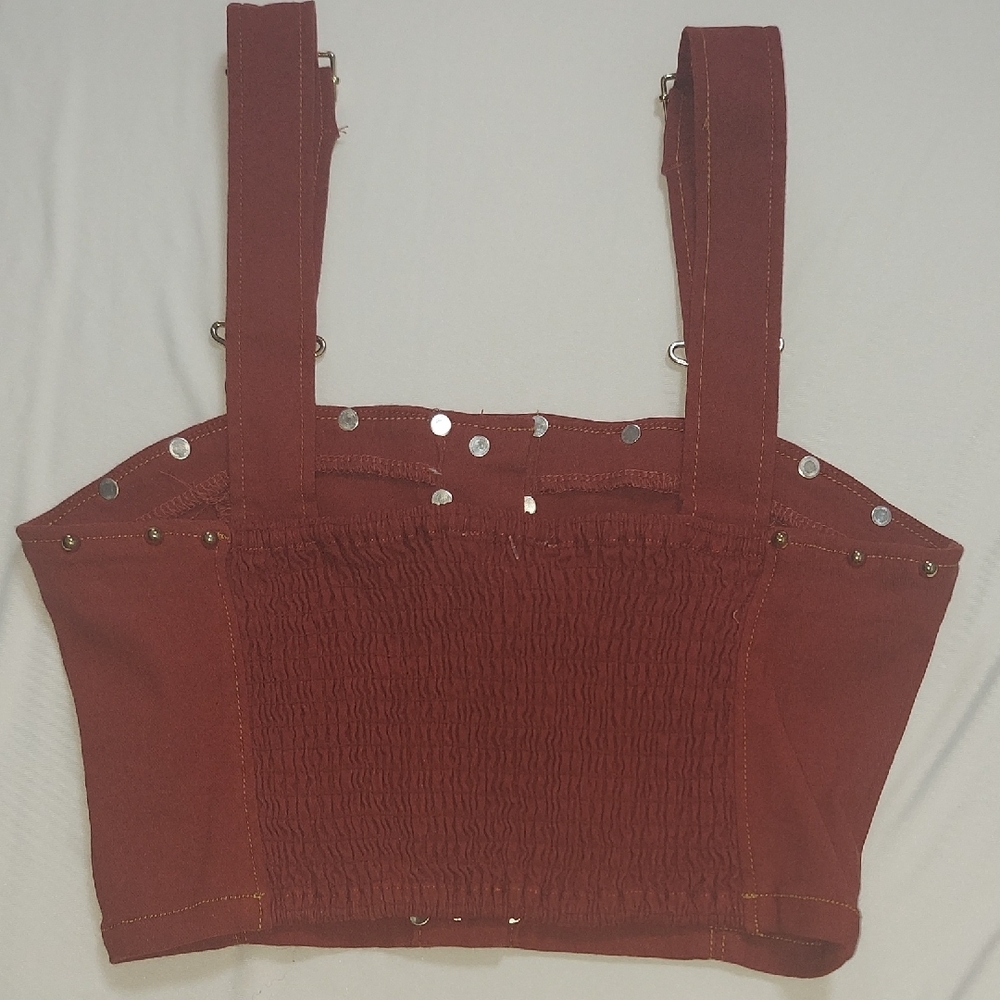Dance & Marvel Red Crop Top with Gold Embellishments - Picture 10 of 13